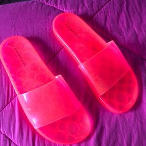 Neon pink Jelly slides